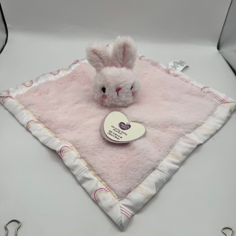 Parents Choice Security Blanket Kids 12x12 Pink Bunny Rainbow Lovey Snuggler New
